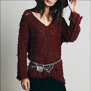 Free People Up the Ladder Distressed Sweater Red